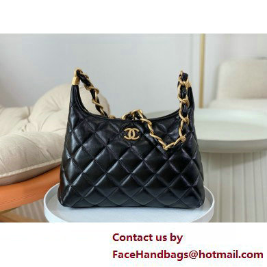 Chanel Shiny Lambskin & Gold-Tone Metal Hobo handBag black AS4912 2025 - Click Image to Close